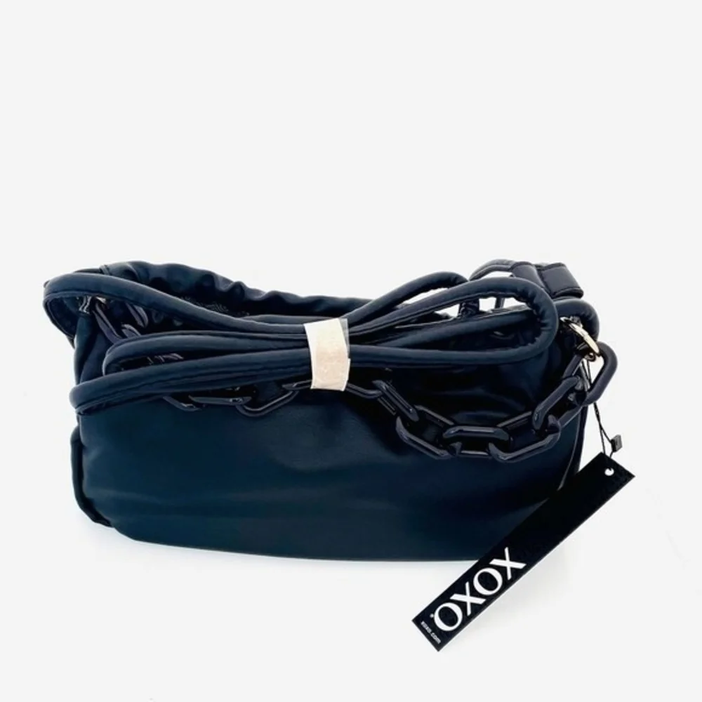 XOXO Soft Vegan Leather Black Tote Purse 2 Way Shoulder Bag Clutch NWT